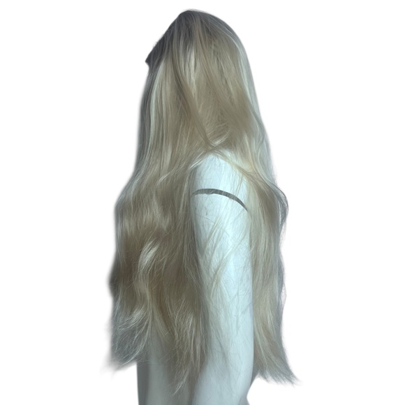 Blonde Ombre Long Synthetic Wig Brown Root Long Slight Wavy 30" - Picture 2 of 3